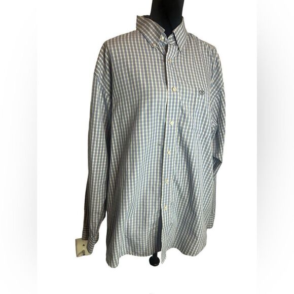 WRANGLER MENS XL LIGHT BLUE & WHITE CHECKERED LONG SLEEVE BUTTON UP SHIRT - Picture 2 of 11